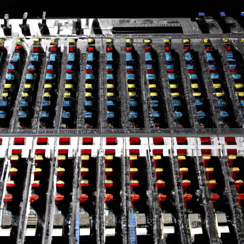 Professional audio mixing console with close-up view of faders, knobs, and LED meters in a modern studio environment.